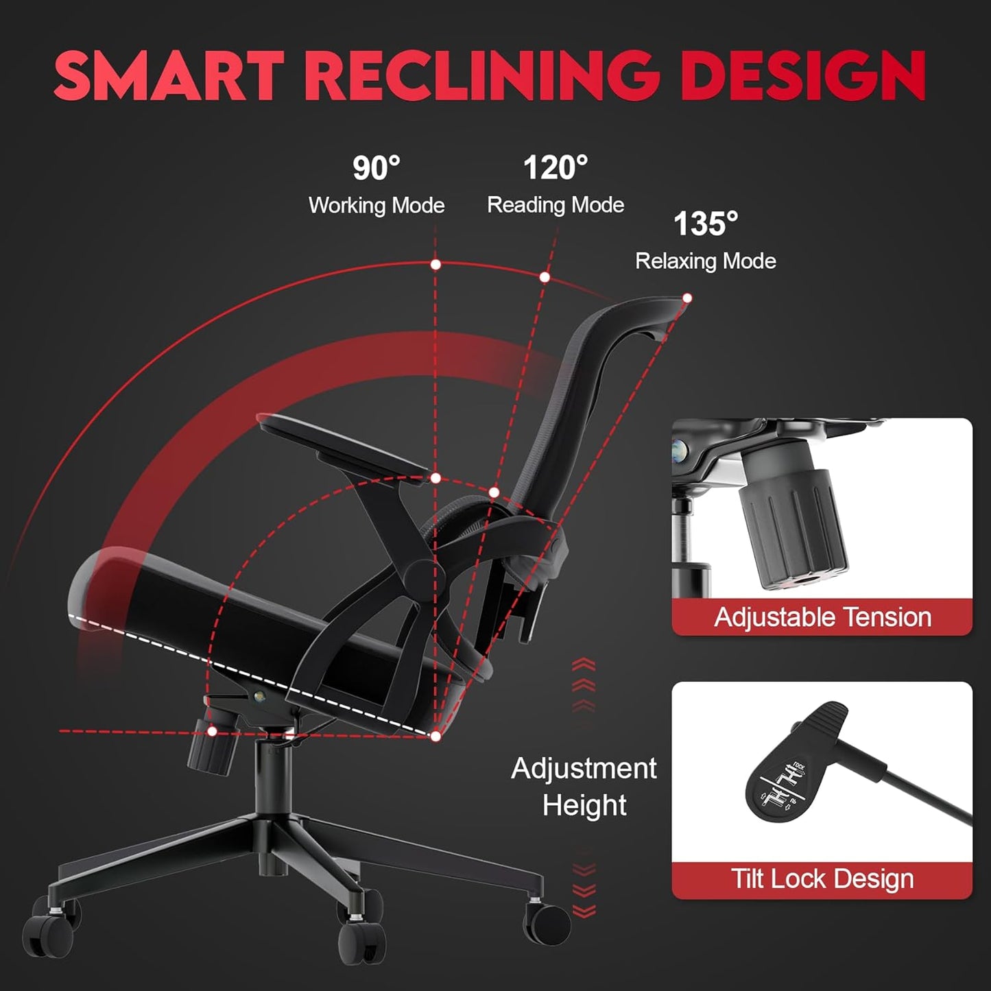 Big and Tall Ergonomic Office Chair，400LB Comfy Desk Chairs with Lumbar Back Support, Heavy Duty Mesh Computer Chairs with Wheels and Arms Comfortable for Home Office, Study, Bedroom