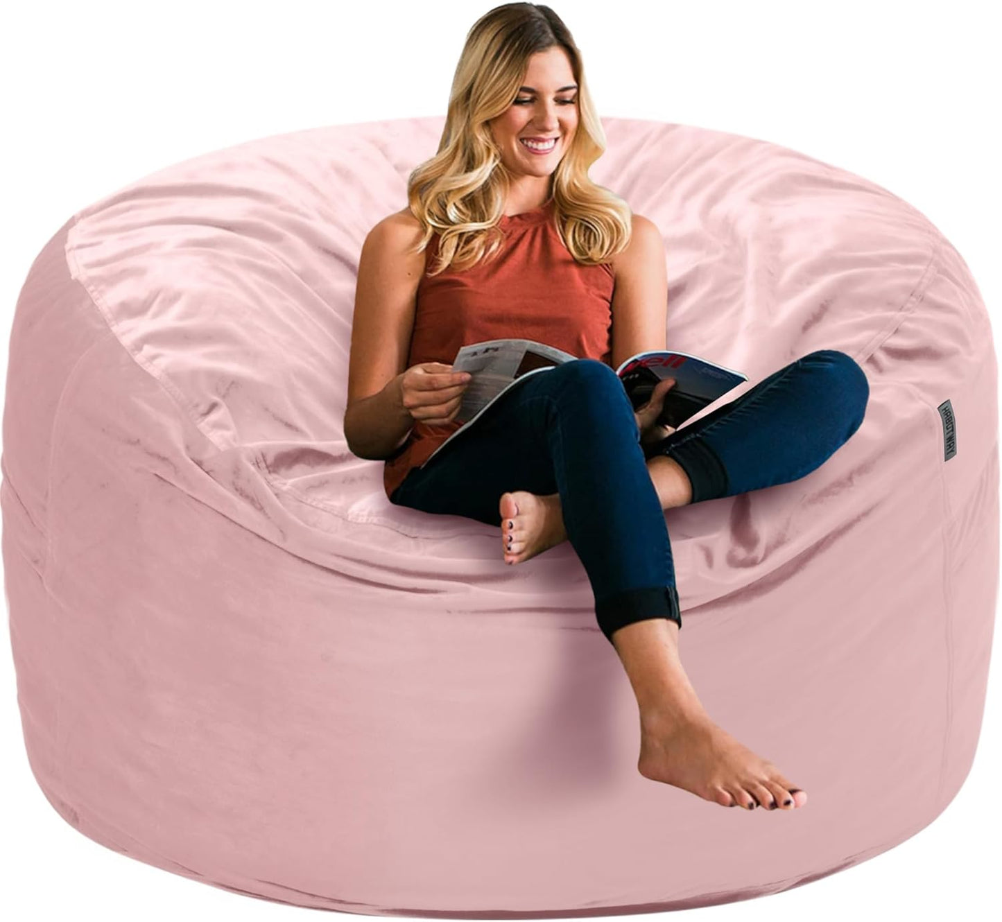 HABUTWAY Bean Bag Chair 3Ft Luxurious Velvet Ultra Soft Fur with High Rebound Memory Foam Bean Bag Chairs for Adults Plush Lazy Sofa with Fluffy Sponge 3' (Pink)