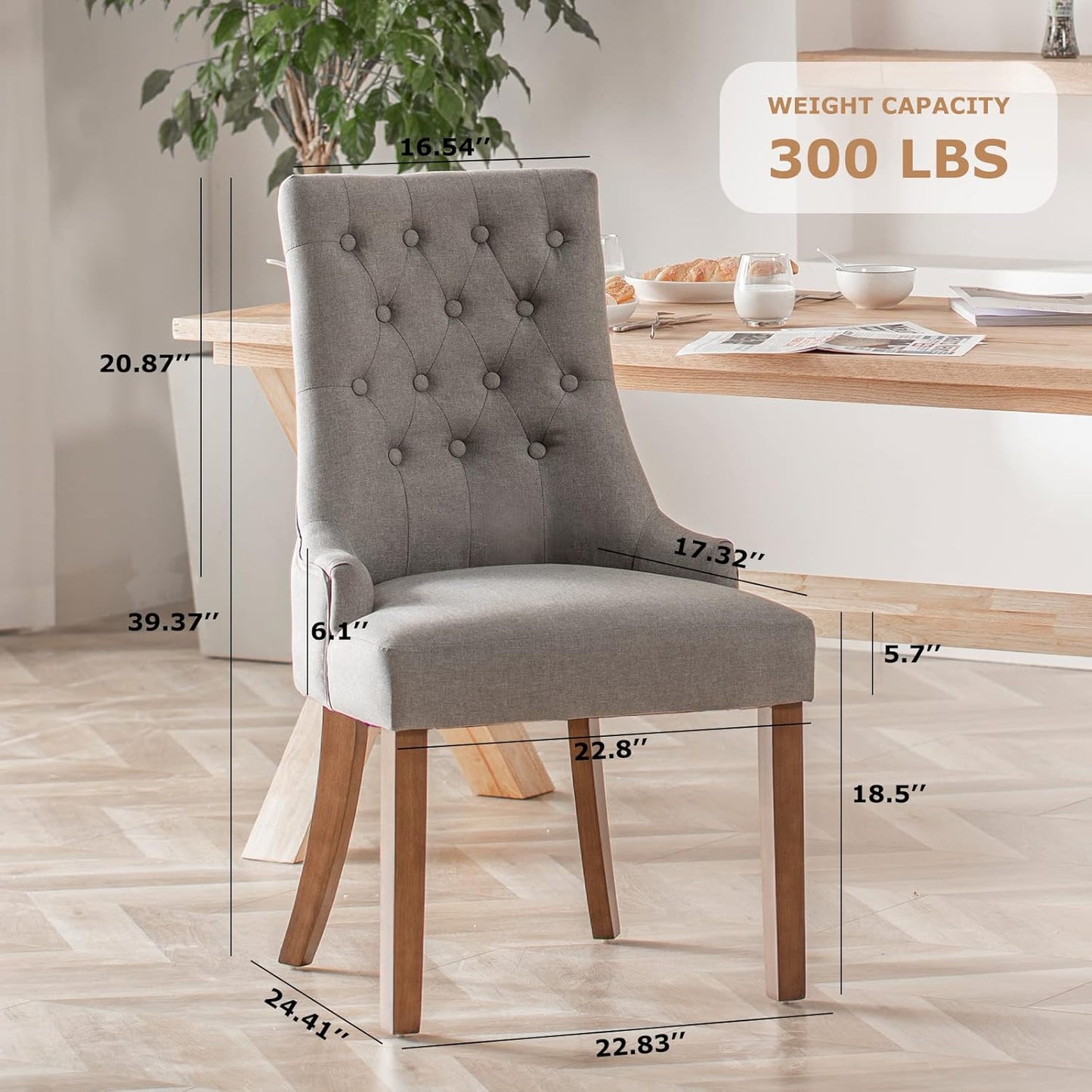 COLAMY Wingback Upholstered Dining Chairs Set of 6, Fabric Side Dining Room Chairs with Tufted Button, Living Room Chairs for Home Kitchen- Light Grey