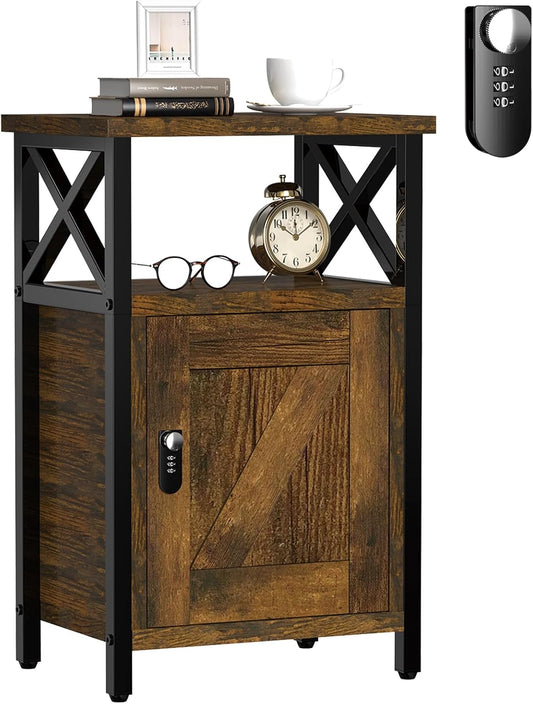 Night Stand with Locking Drawer, Bedside Table with Drawers, Wooden Bed Side Table with Storage, Nightstand with Shelves, End Night Tables For Bedroom, Living Room, Dorm, Office (Rustic Brown)