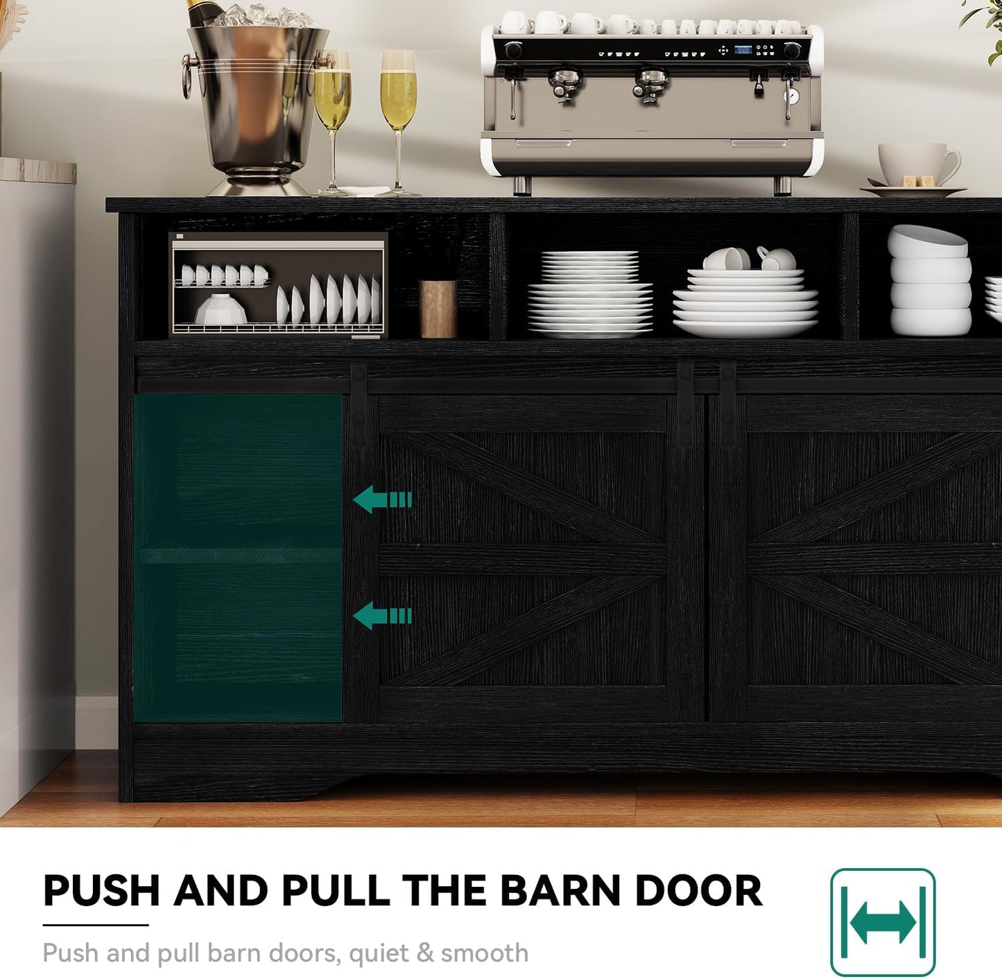 YITAHOME 59" Large Buffet Sideboard Cabinet, Farmhouse Kitchen Cabinet with 2 Sliding Doors & 2 Drawers for Kitchen, Living Room Storage (White)