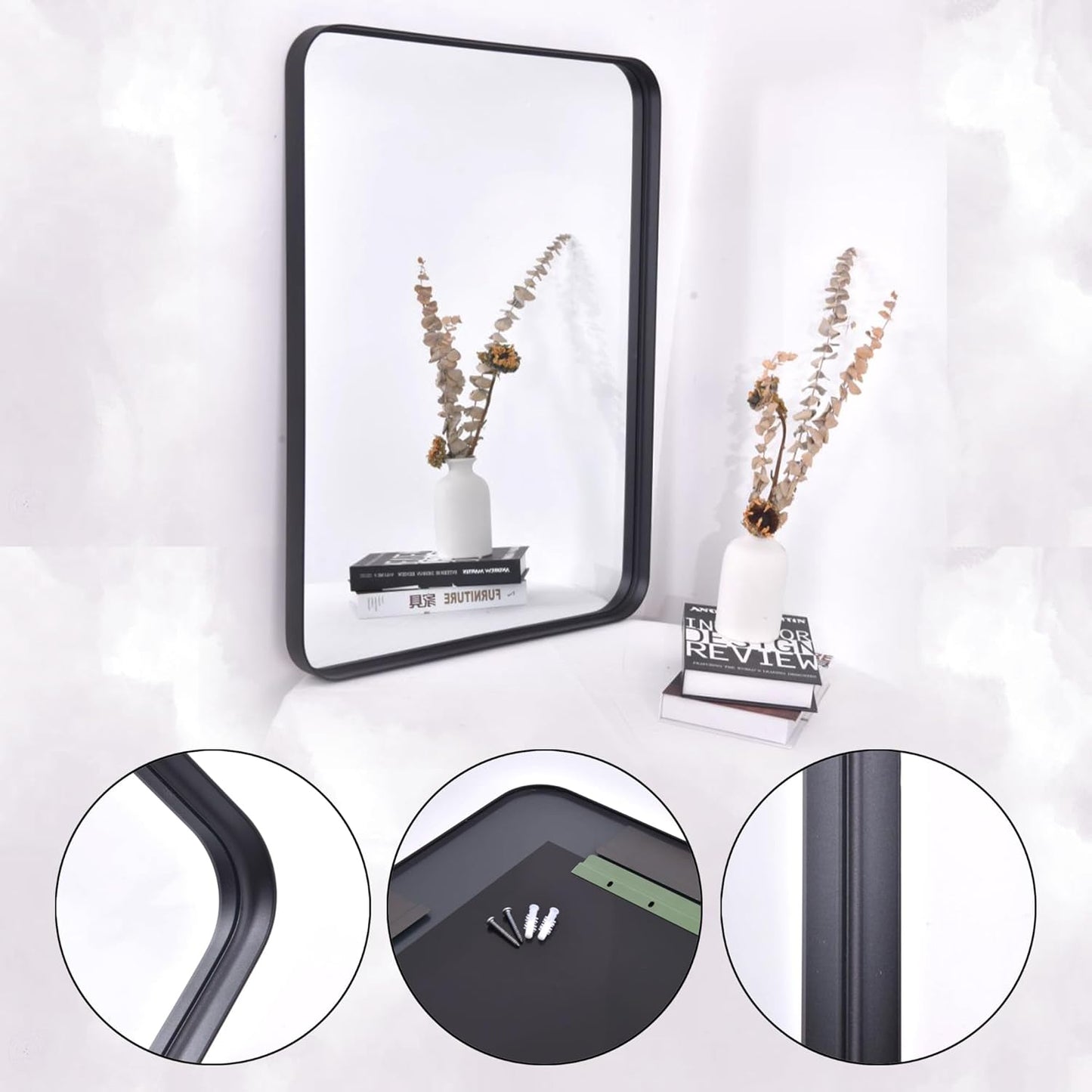 Black Mirror,30x50 Black Mirror for Bathroom Mirror,Framed Mirrors for Bathroom,Wall Mirrors,Horizontal and Vertical Hanging