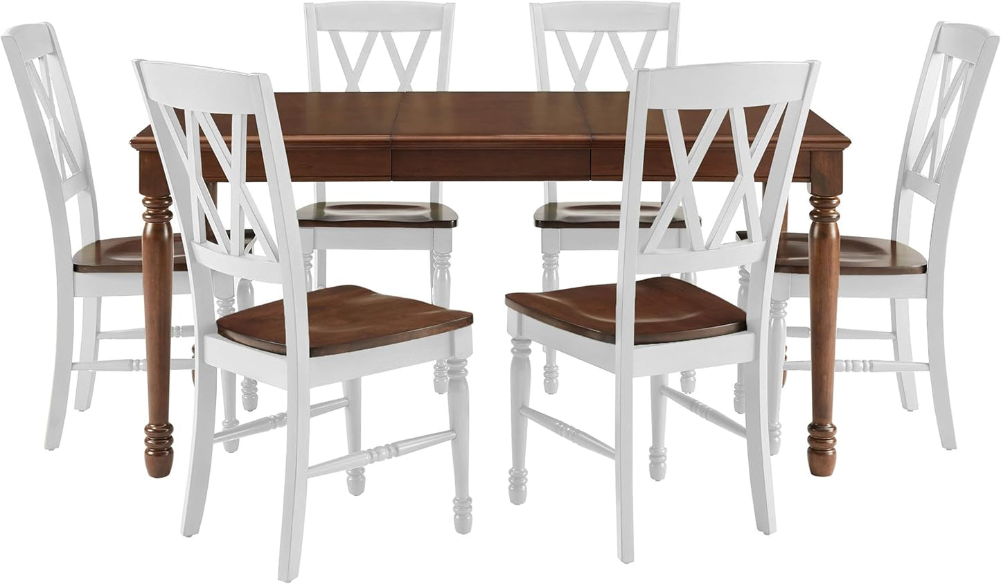 Crosley Furniture Shelby 7-Piece Dining Table Set (Table and 6 Chairs), Distressed White/Dark Cherry