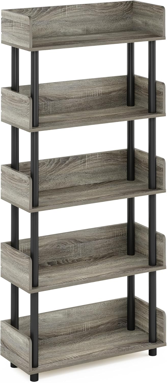 Furinno Turn-N-Tube 5-Tier Toolless Display Rack, French Oak/Black