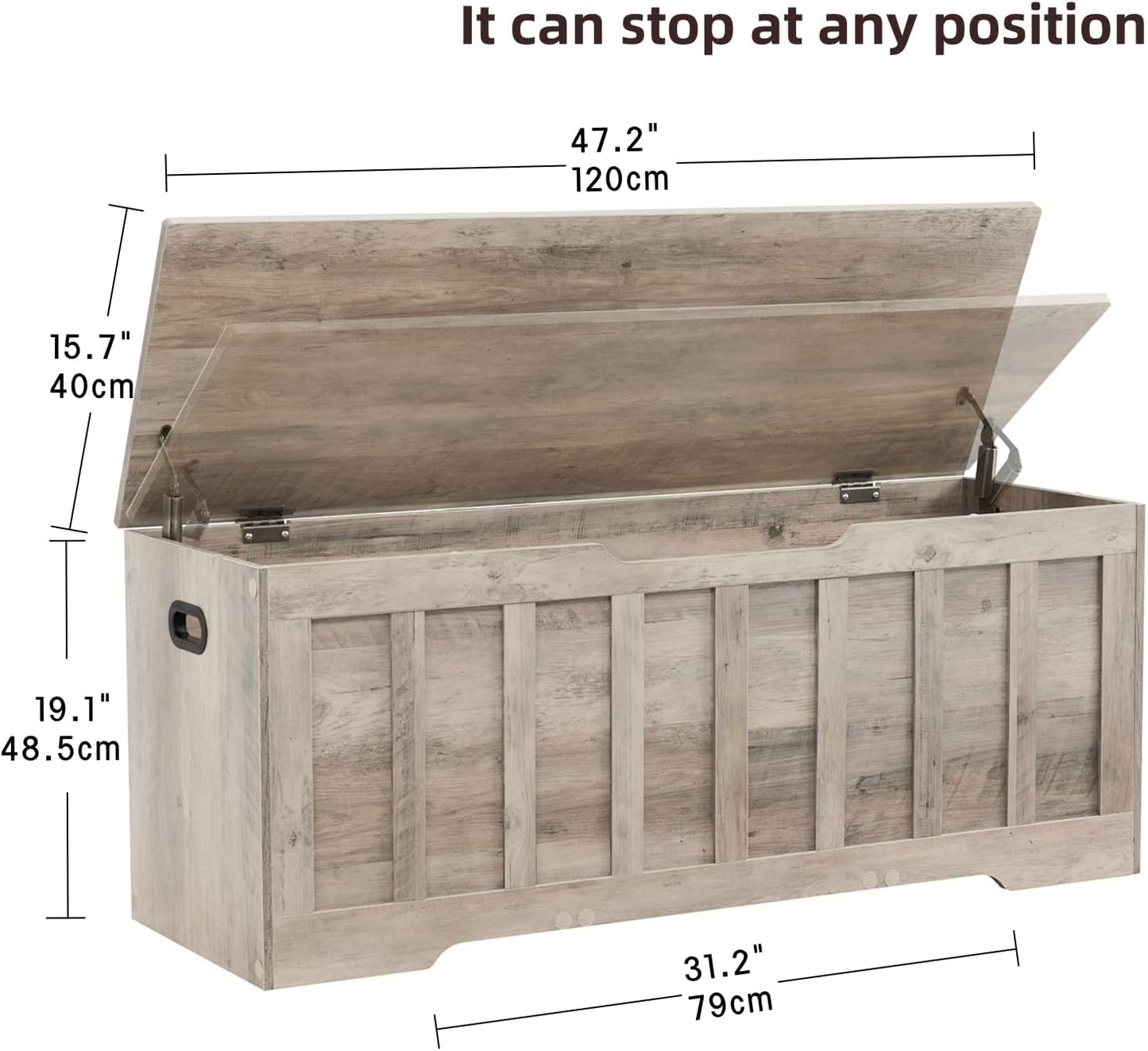 47.2" Storage Chest Extra Large,Storage Trunk with 2 Safety Hinges,Wooden Storage Bench,Shoe Bench,47.2x15.7x19.1 Inch,Easy Assembly,Storage Bench for Bedroom,Living Room,entryway(Greige).