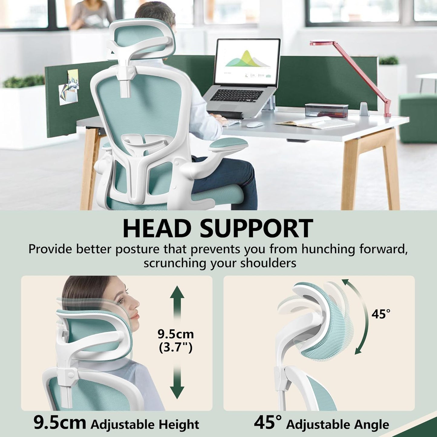 FelixKing Ergonomic Office Chair with Adjustable High Back, Breathable Mesh, Lumbar Support, Flip-up Armrests, Executive Rolling Swivel Comfy Task Computer Chair for Home Office (Light Blue)