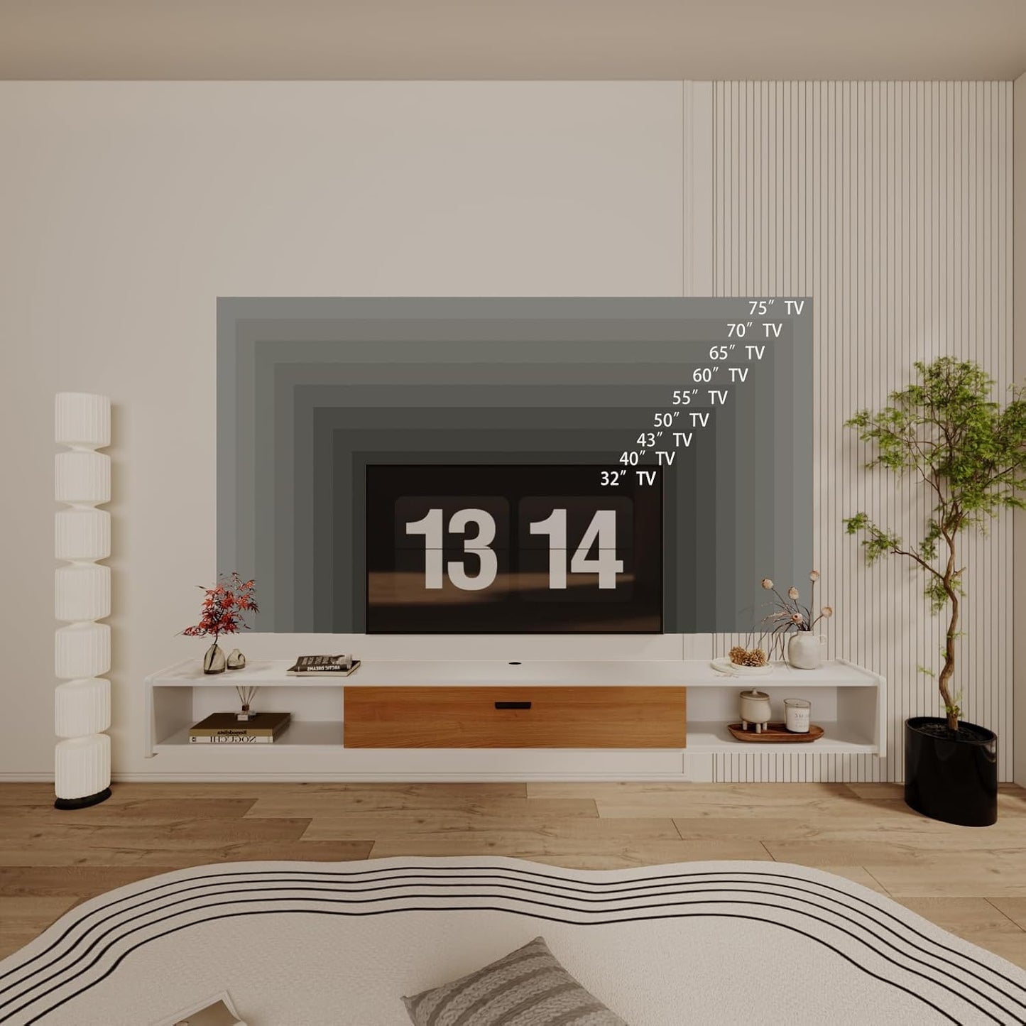 70'' Floating TV Stand,Wall Mounted TV Console,Floating TV Cabinet,Under TV Shelf for Bedroom Living Room(White)