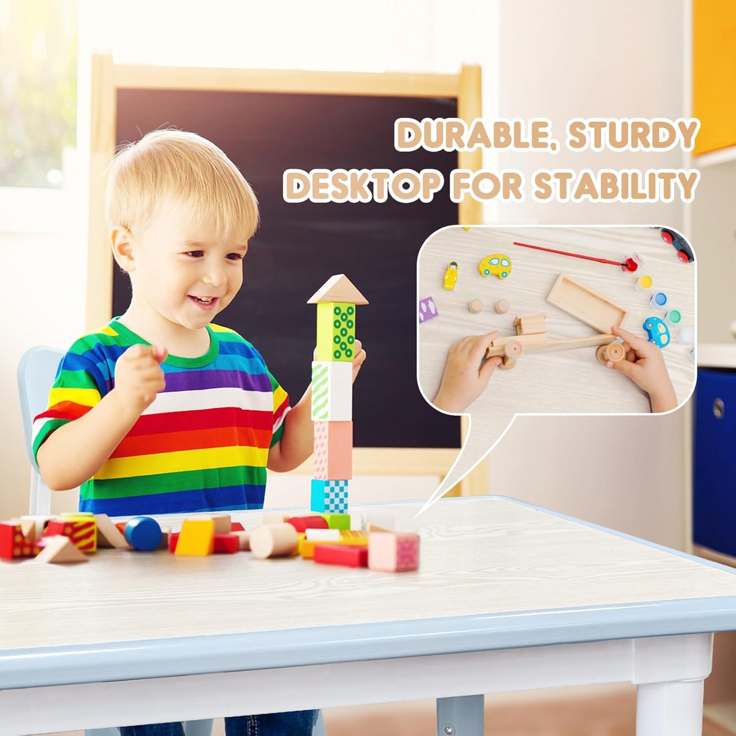 Kids Table and Chairs Set, Height Adjustable Desk With 6 Seats for Ages 3-12,Arts & Crafts Table,Graffiti Desktop, Non-Slip Legs, Max 300lbs, Children Multi-Activity Table for Classrooms,Daycares,Home