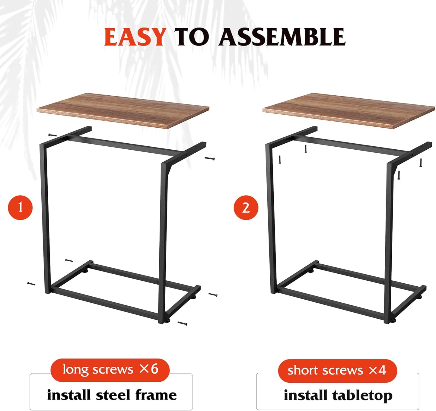 WLIVE Wide Snack Side Table, C Shaped End Table for Sofa Couch and Bed, Laptop Table, Work from Home, 26 Inch Tall, Light Brown