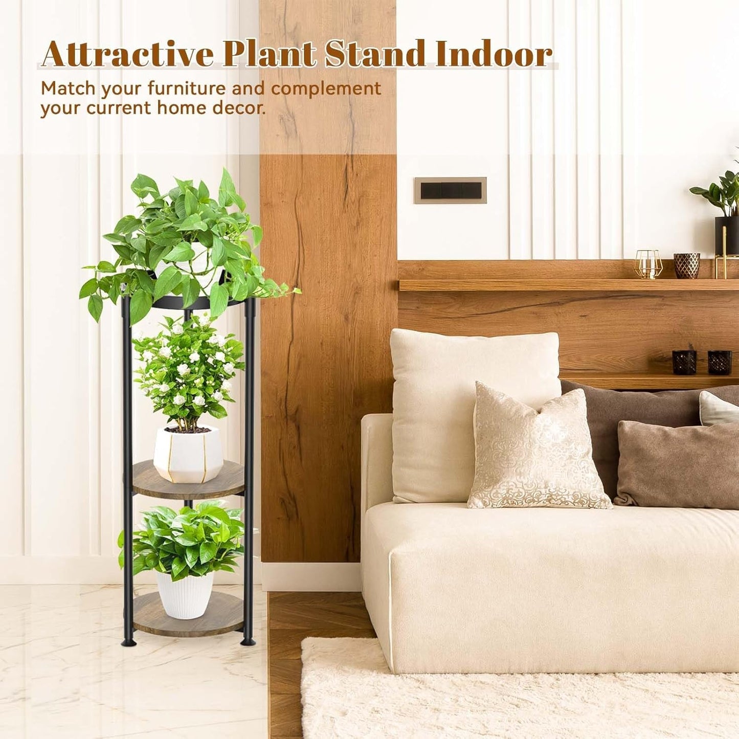 KMOTASUO 3 Tier Black Plant Stand Indoor for Large Tall Heavy Duty Planter, Multiple Sturdy Metal Flower Corner Rack for Narrow House Floor, Iron Vertical Level Round Orchi Holder Organizer, Modern