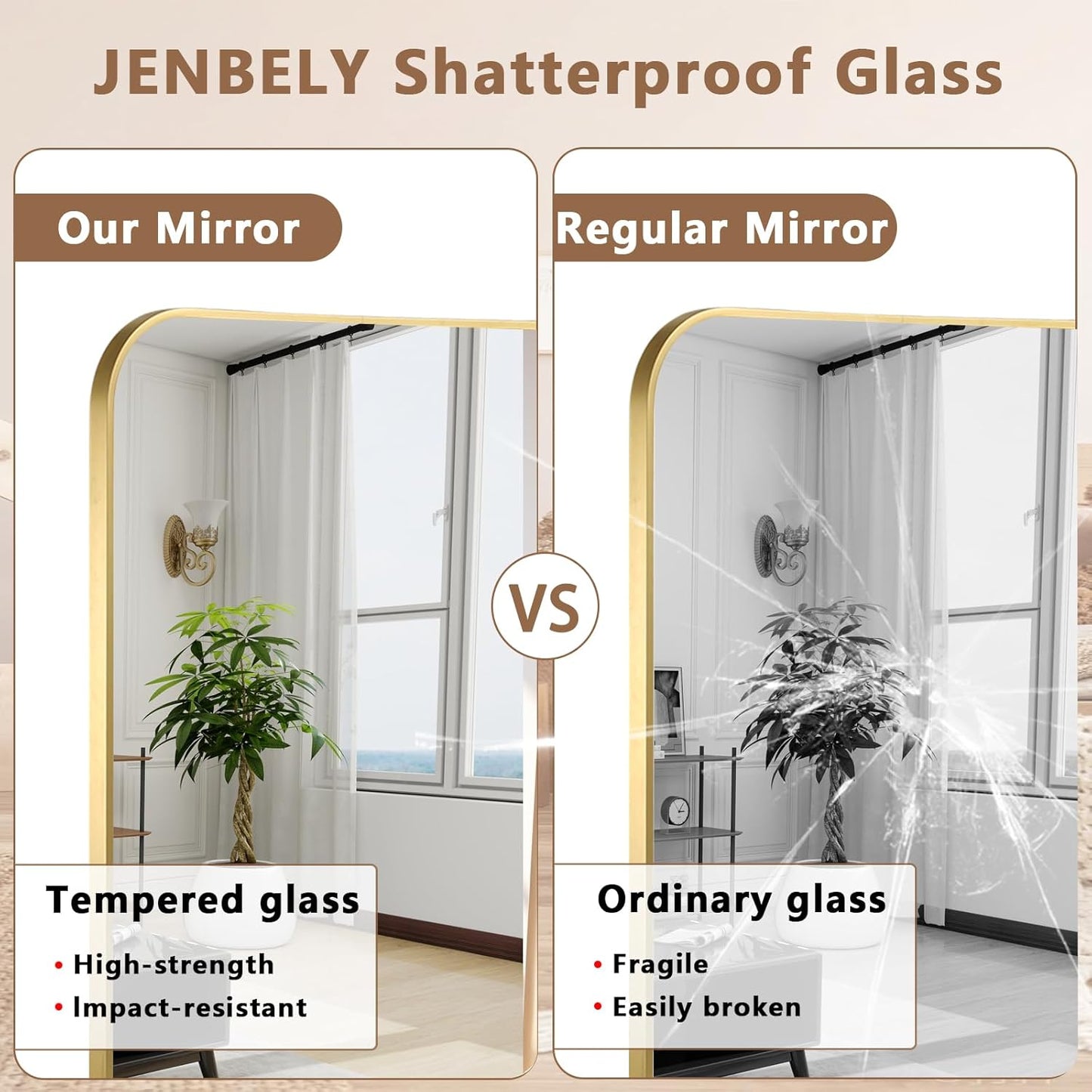 Brushed Gold Mirror, 40"x30" Rectangle Bathroom Mirror, Metal Frame Rectangle Corner Vanity Mirror, Wall Mounted Mirror for Modern, Living Room, Bedroom, Horizontal Or Vertical