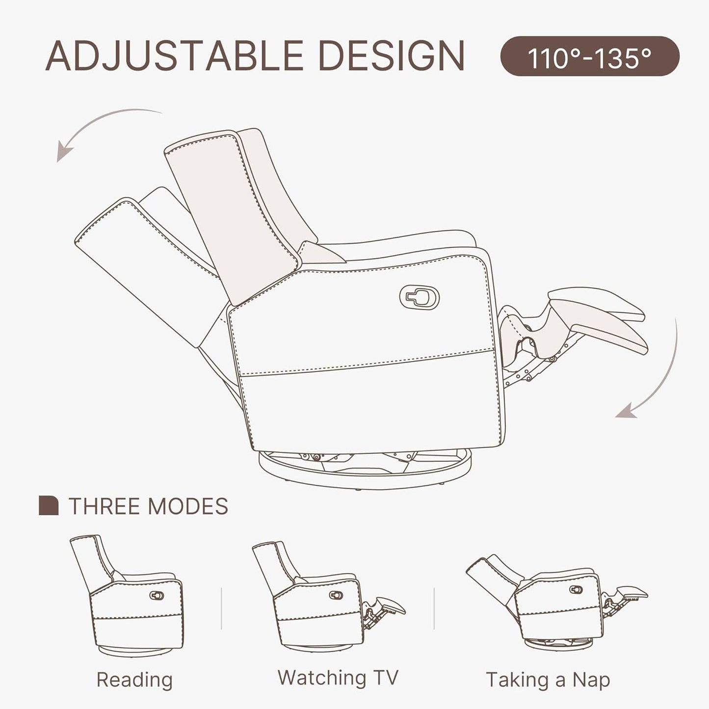 Upholstered Recliner Swivel Glider Nursery Chair Reclining Performance Fabric Rocker with Wood Base,Boucle,Moss Green