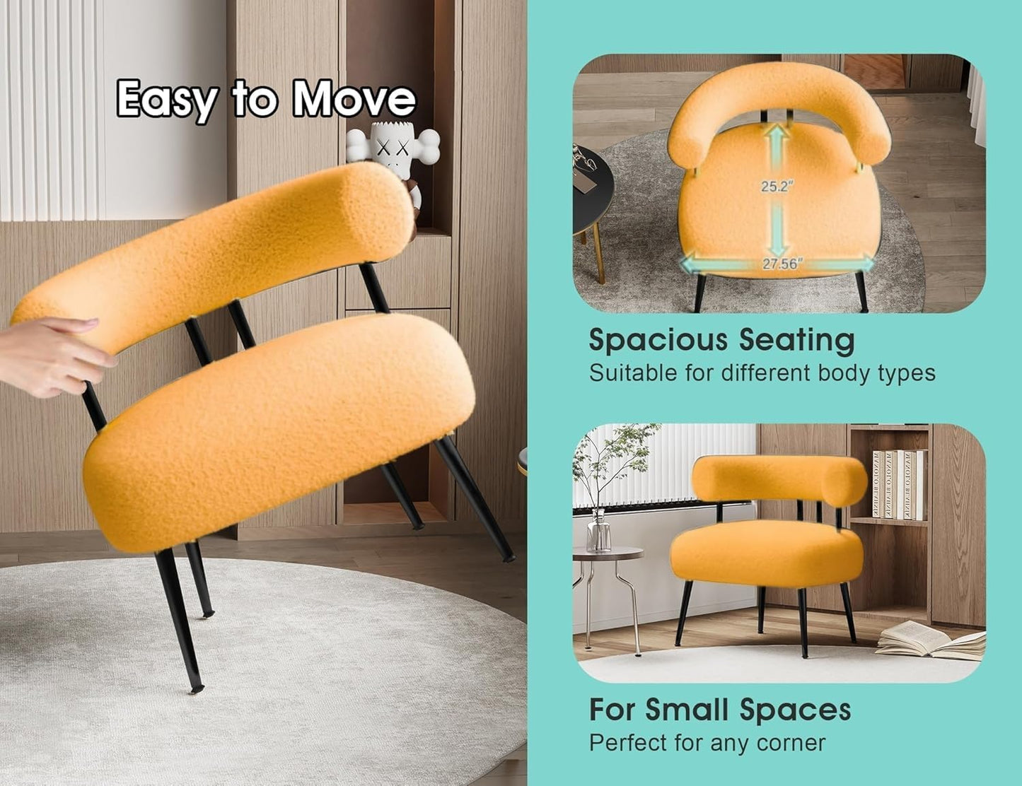 Modern Accent Chair, Round Upholstered Barrel Armchair for Small Spaces, Fluffy Side Corner Sherpa Sofa Chair for Living Room, Bedroom