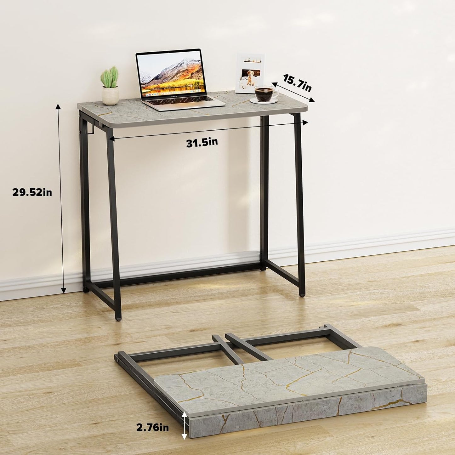 WOHOMO Small Foldable Computer Desk Writing Study Desk Easy Assembly Space-Saving Foldable Laptop Table Writing Workstation for Home Office,Grey