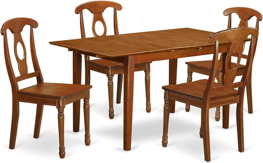 East West Furniture PSNA5-SBR-W 5 Piece Dining Room Furniture Set Includes a Rectangle Kitchen Table with Butterfly Leaf and 4 Dining Chairs, 32x60 Inch, Saddle Brown