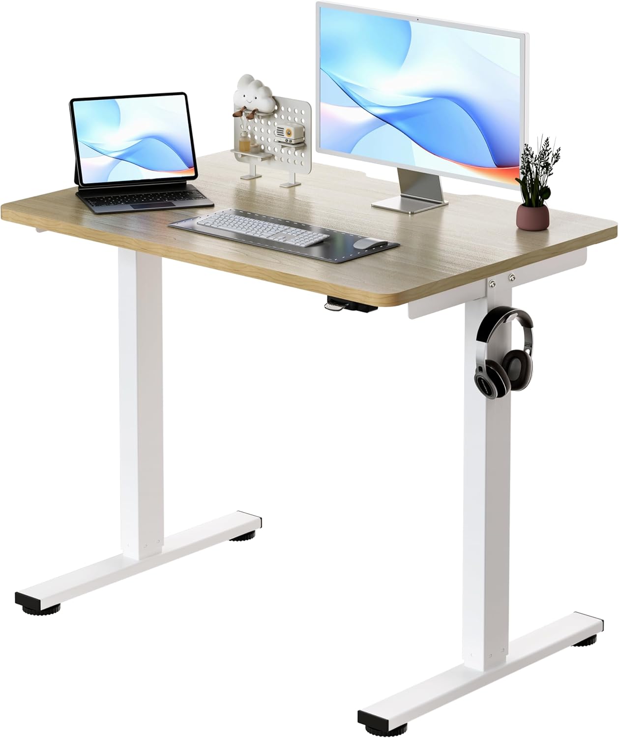 Okin Small Electric Standing Desk, 36" x 24" Whole Piece Height Adjustable Desk, Oak Sit to Stand Computer Workstation for Home Office