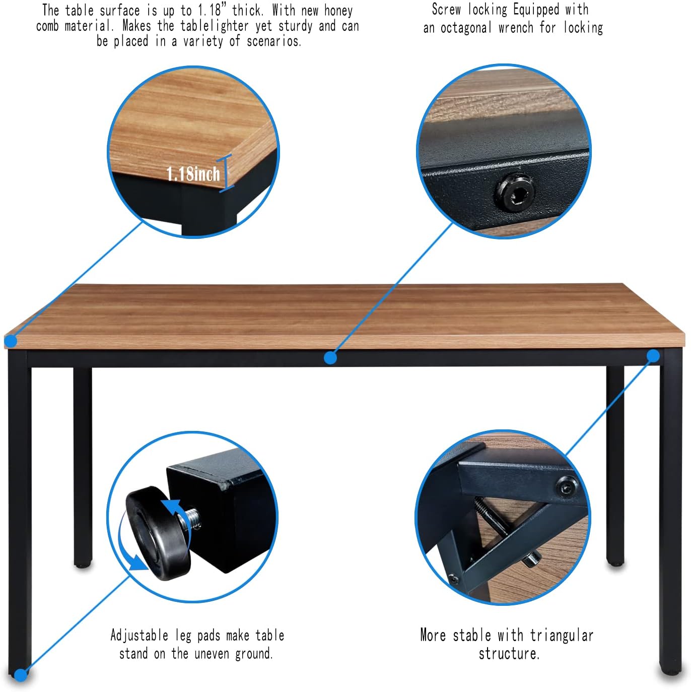 Boardest Modern Simple Computer Desk, 48 inch Vintage Office Desk Computer Table, Study Writing Study Desk Workstation for Home Office, Walnut and Black(48x24 Inches,)