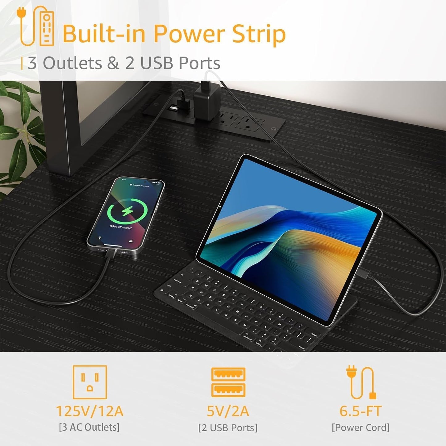 Black Computer Desk with Hutch & Drawers - Office Desk with 3 Storage Drawers and Power Outlets, 47 Inch Modern Study Writing Desk for Bedroom Home Office