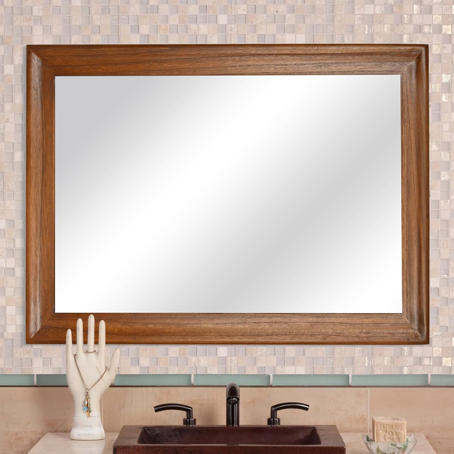 CULER Rustic Wood Wall Mirror for Bathroom,Rectangle Large 30 x 40 inch Hanging Mirrors with Wooden Frame for Living Room,Bedroom,Entryway(Walnut Brown)