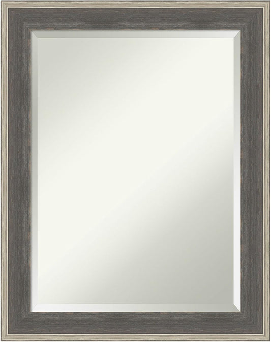 Amanti Art Grey Wall Mirror 29x23 Cottage Grey Silver Rectangle Bathroom Mirror for Wall Decor Living Room, Medium Casual Wood Frame, Hangs Horizonally and Vertically, Bathroom Decor, Beveled Edge