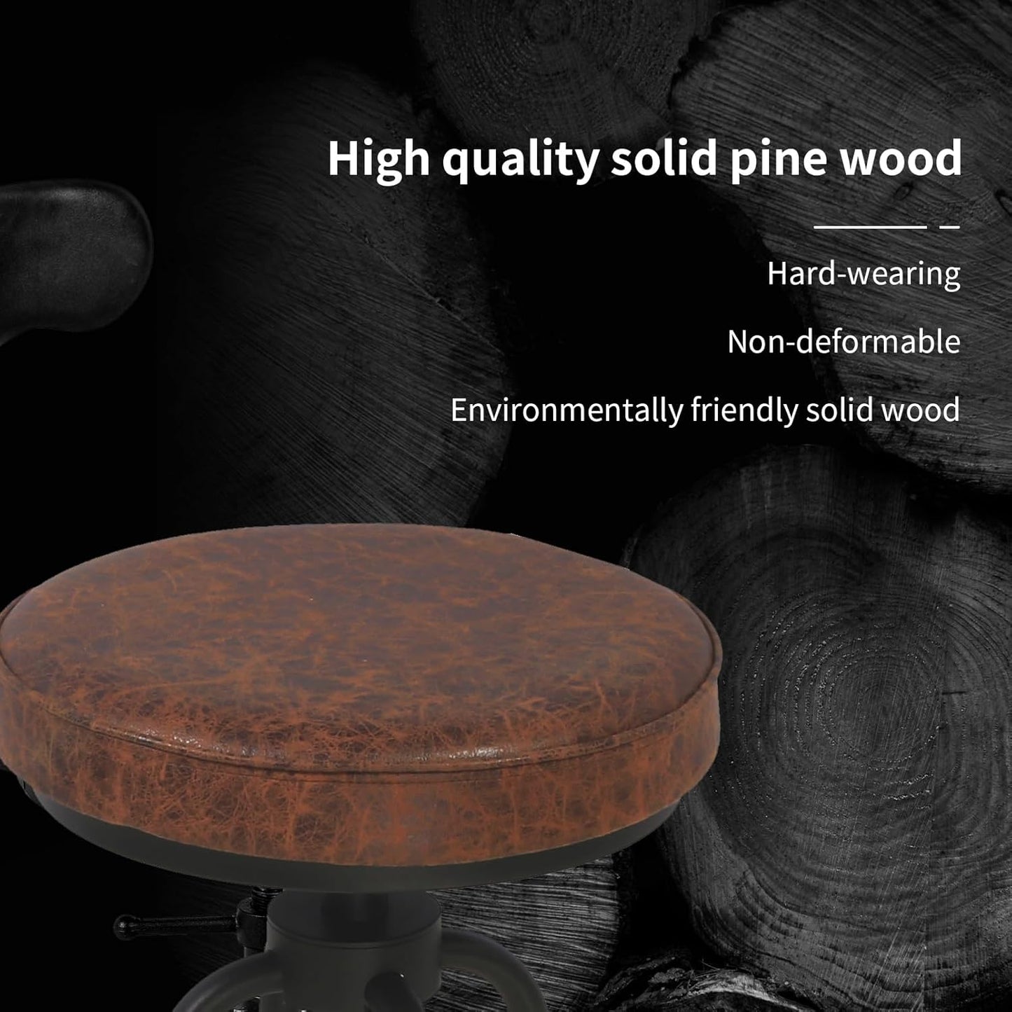 LOKKHAN Industrial Bar Stools-Swivel Leather Metal Bar Stool-20-27 Inch Tall Counter Height-Adjustable Kitchen Stool Dining Chair Cafe Stools (Set of 2)