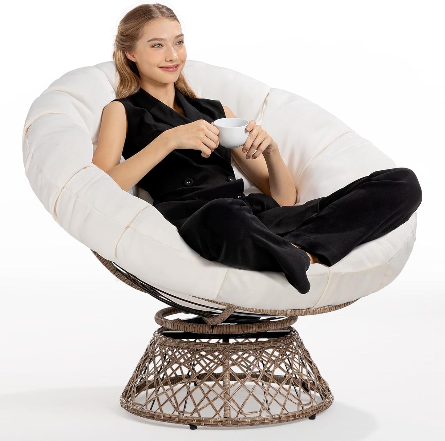 Bme 40" Ergonomic Wicker Papasan Chair