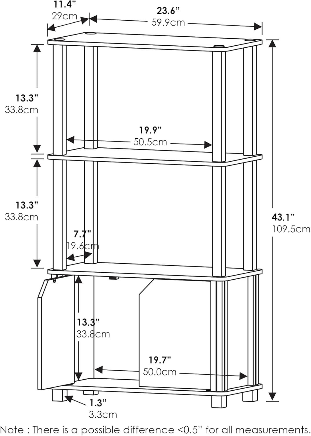 Furinno Brahms 4-Tier Multipurpose Bookcase/Bookshelf/Display Shelf/Display Rack with Door, Espresso/Black