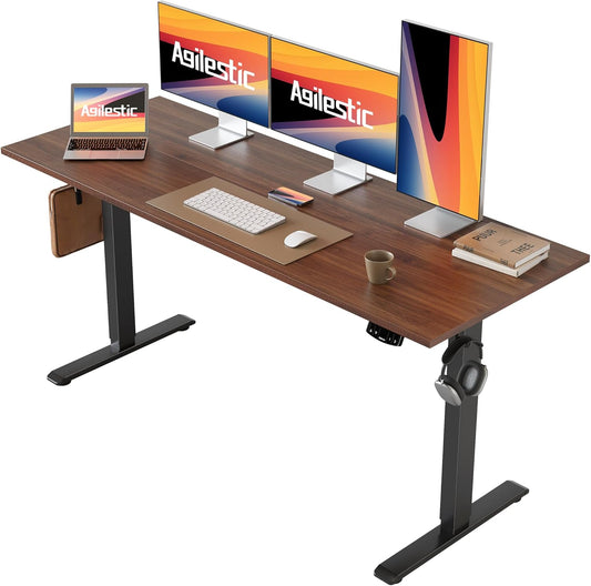 Agilestic Electric Standing Desk, Large 60 x 24 Inches Height Adjustable Desk, Sit Stand up for Work Office Home, Ergonomic Rising Gaming Computer Table with Memory Preset, Dark Walnut