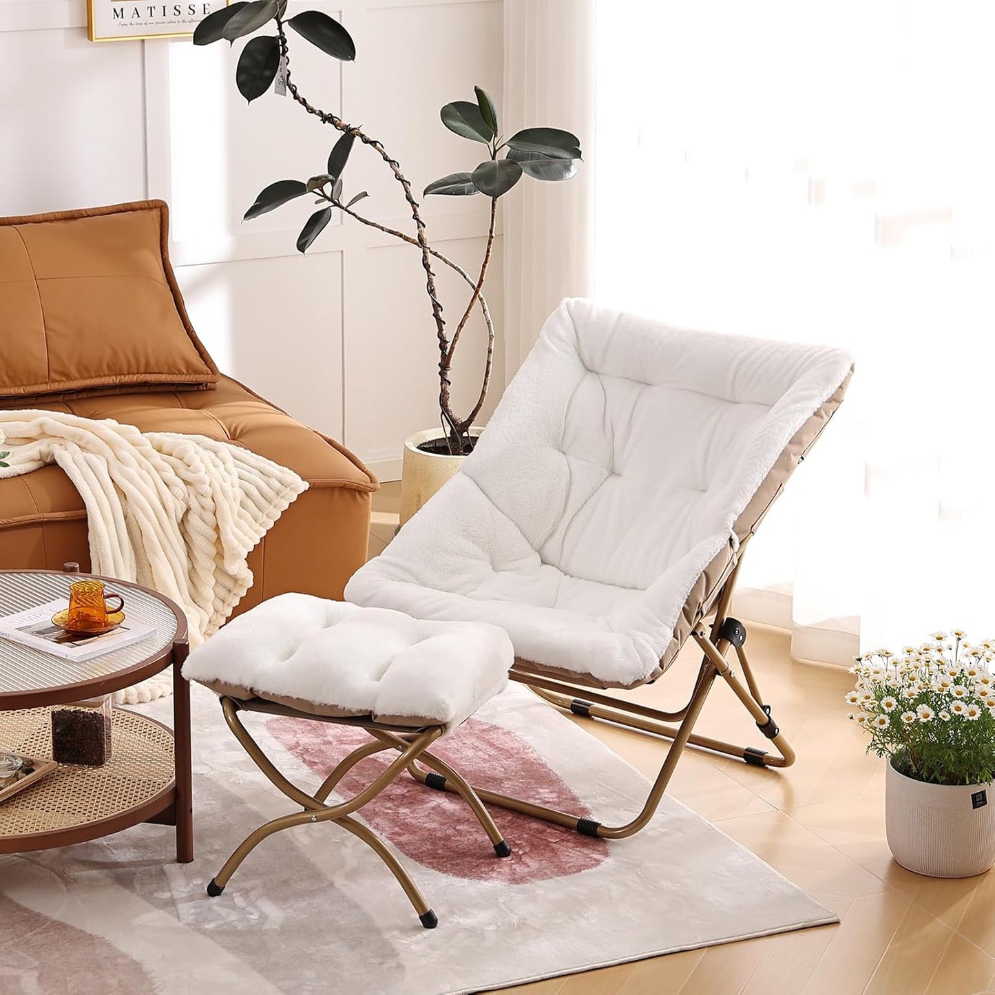 Comfy Folded Chair, Soft Faux Fur Oversized Folding Chair, Flexible Lounge Lazy for Kids Girls Teens Adults, Moon Chair for Dorm Rooms, Bedroom, Living Room