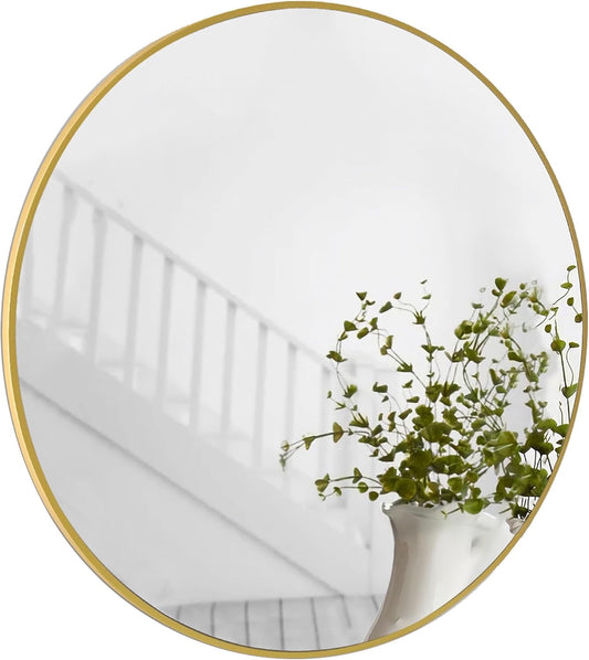 Gold Round Mirror,Bathroom 24 Inch Vanity Wall Mirror,Modern Circle Mirror for Wall,Wood Mirror for Bedroom Living Room Entryway