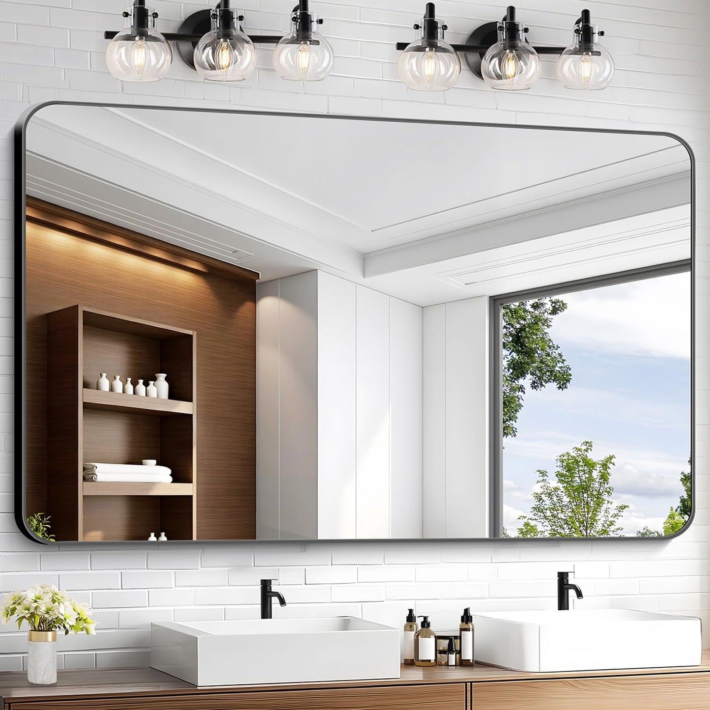 KOCUUY 55x36 Black Bathroom Mirror, Large Matte Black Vanity Mirror, Tempered Glass Mirror for Bathroom Wall, Black Rounded Rectangle Mirror Modern Decor for Bedroom, Living Room, Farmhouse, Entryway