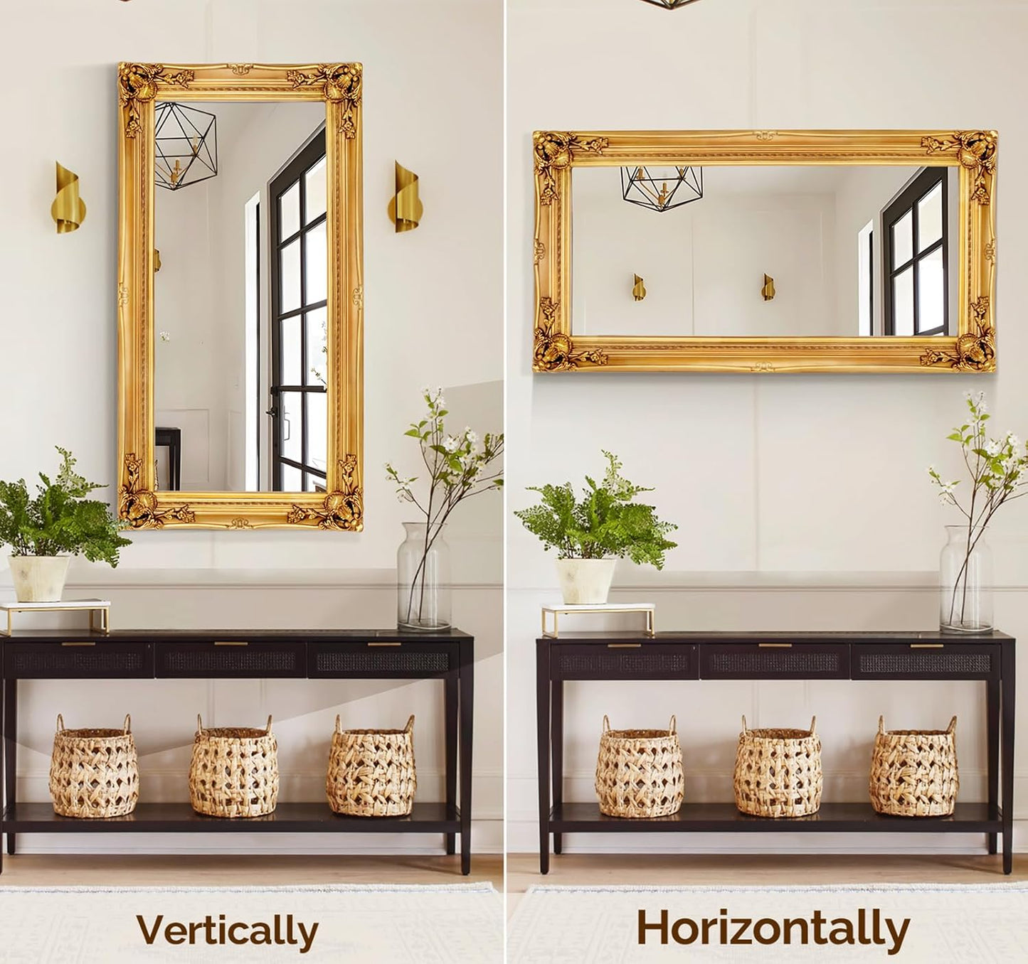 Large Decorative Mirrors for Living Room, 49.6''x25.9''Gold Vintage Dining Room Mirror with Ornate Frame, Traditional Baroque Entryway Mirror, Horizontal/Vertical