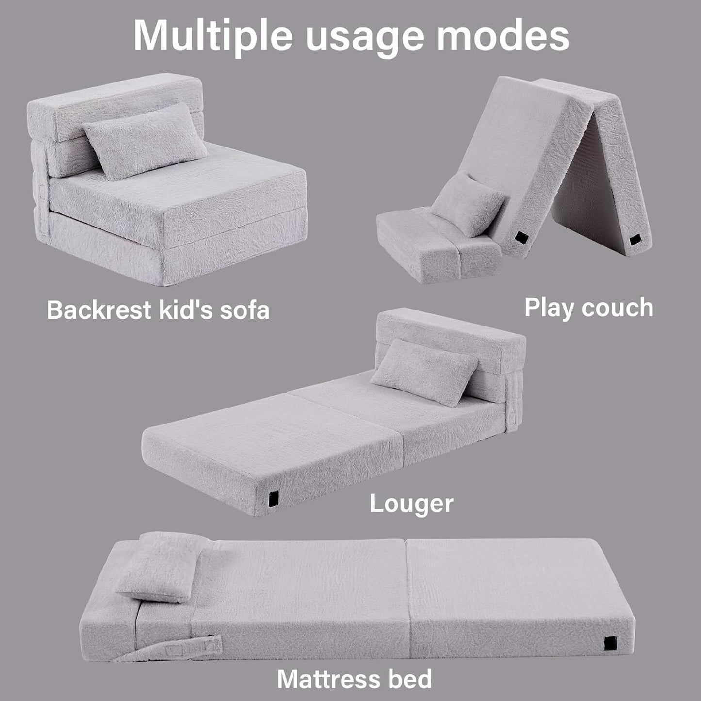 Folding Sofa Bed Floor Mattress for Kids with Pillow, Toddler Washable Folding Floor Nap Mat for Sleeping Daycare, Child Fold Up Sofa Futon Chair Bed with Storage Bag for Girls and Boys