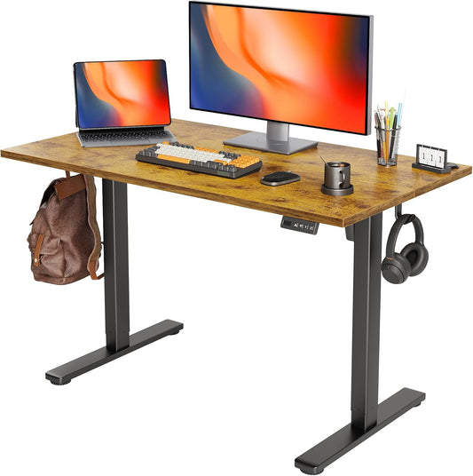 Seang Standing Desk with Adjustable Height, 48x24 Inch Electric Stand Up Desk for Home Office, Studio, Computer Workstation, Rustic Brown Top