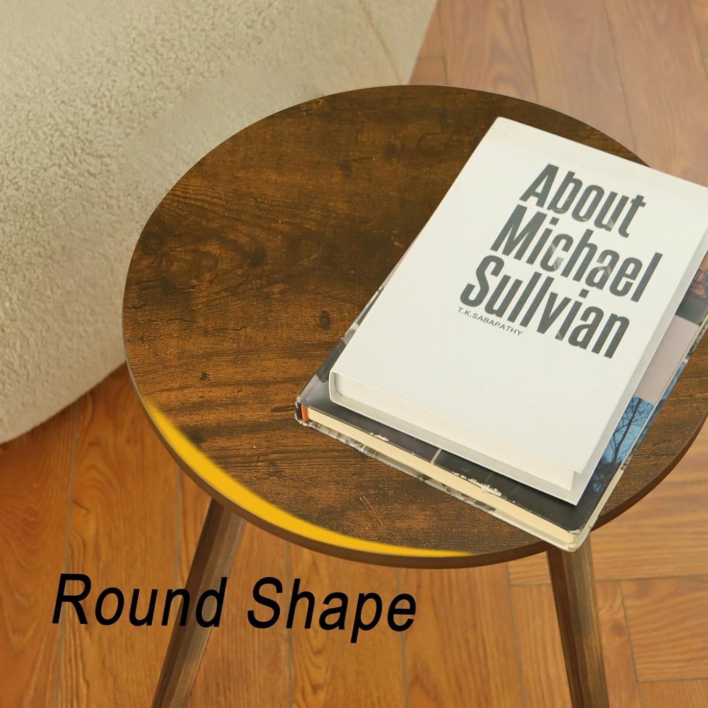 AWASEN Round Side Table, Small End Table for Living Room, Modern Wood Accent Coffee Side Table with Wood Legs for Small Space, Easy Assembly, Rustic Brown