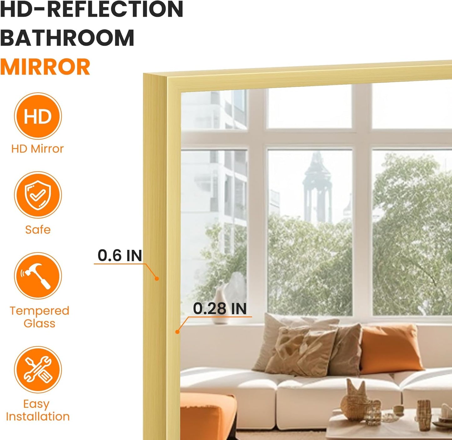 Bathroom Vanity Mirror for Wall, 20" x 30" Metal Framed Rectangular Bathroom Wall Mirror for Over Sink, HD Shatterproof Glass, Hangs Horizontally or Vertically(Gold)