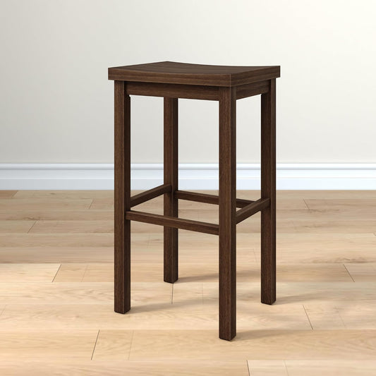 Grain & Grove Smith Collection Solid Wood Bar Stool, 30 inch Saddle-Seat Bar Chair, Backless, Heavy-Duty Construction, Footrest Support, Ideal for Kitchen Islands, Home Bars, and Counters, Walnut