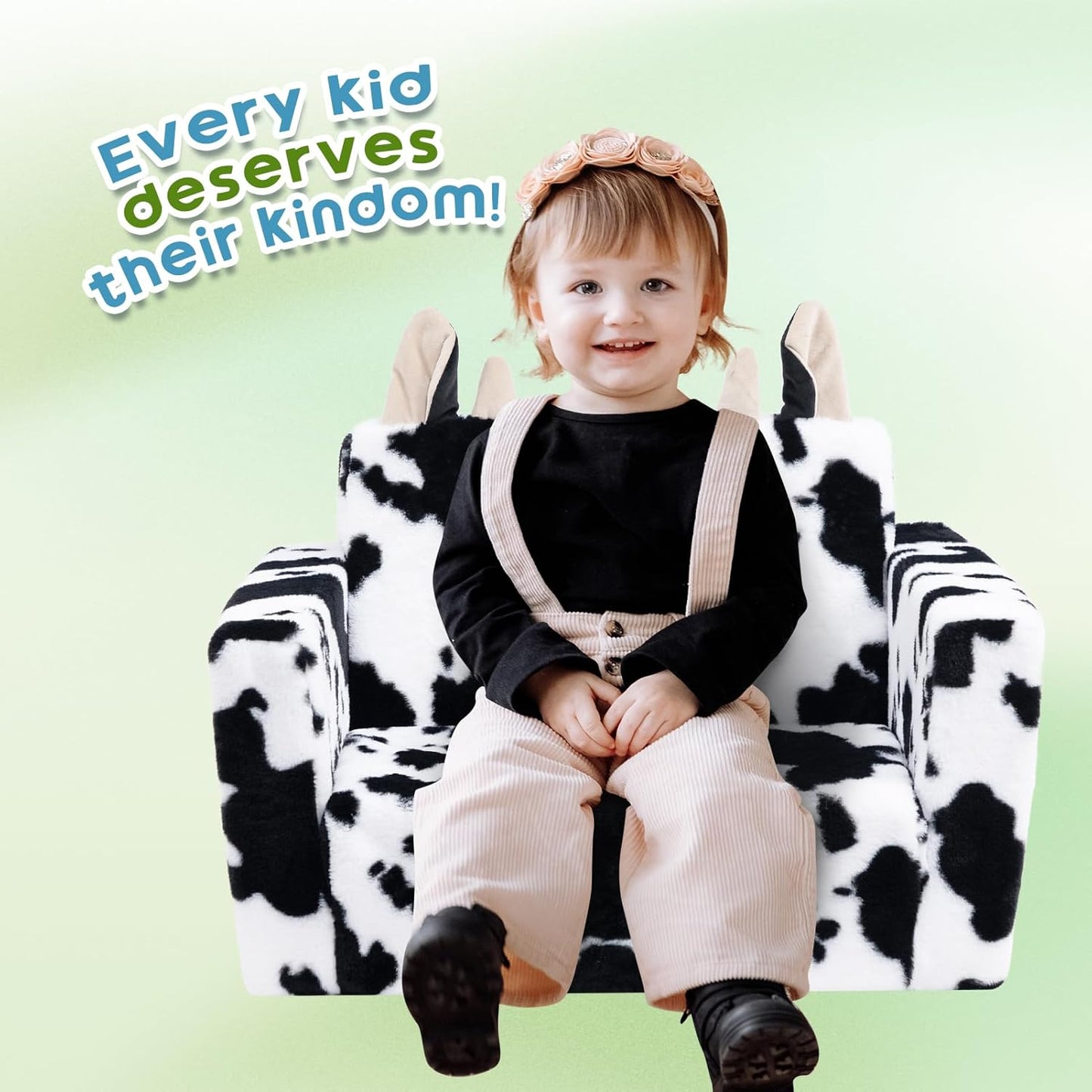 ALIMORDEN Fold Out Toddler Couch, Comfy 2-in-1 Cuddly Sherpa Bear Chair for Kids, Convertible Sofa to Lounger, Kids Cozy Corner Play Couch for Boys and Girls, Cow