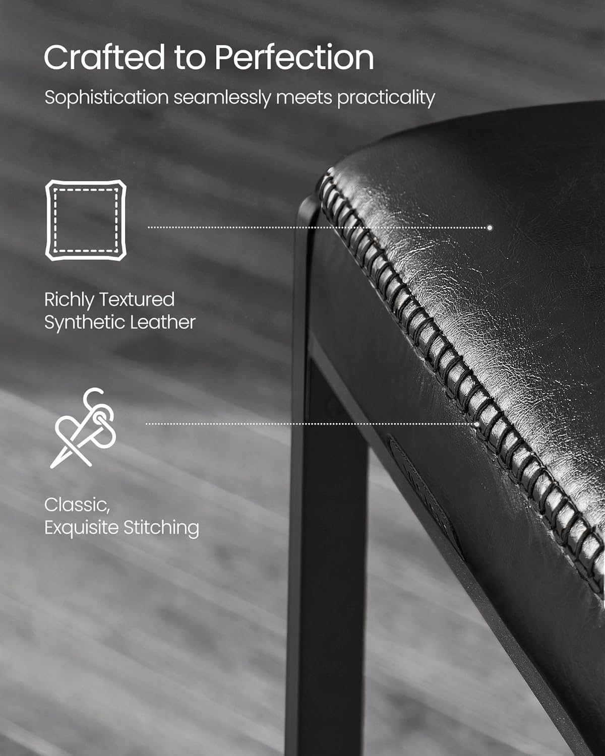 VASAGLE EKHO Collection - Bar Stools Set of 2, Counter Height Bar Stools, Synthetic Leather with Stitching, Mid-Century Modern Counter Stools, 26-Inch Tall, Kichen Home Bar Dining Room, Ink Black