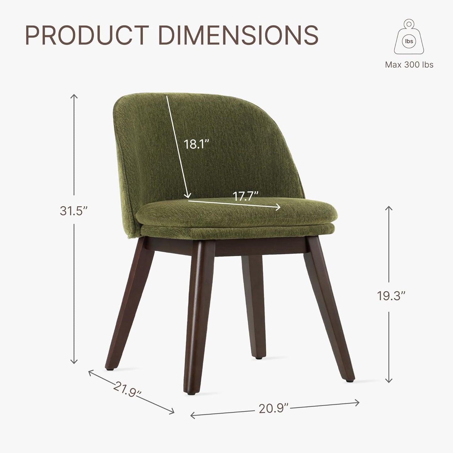 Wooden Dining Chairs Set of 2, Fabric Upholstered Modern Dining Room Chairs with Double-Layer Thick Seat Cushion & Ergonomic Backrest for Restaurant, Kitchen and Café, Green