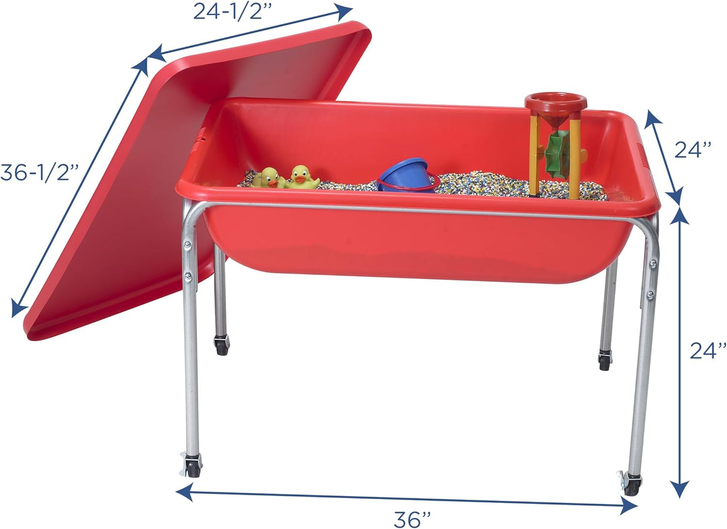 Children's Factory Medium Sensory Table – 24″ Height Table and Lid, Sandbox with Lid, Water Table for Kids, Red