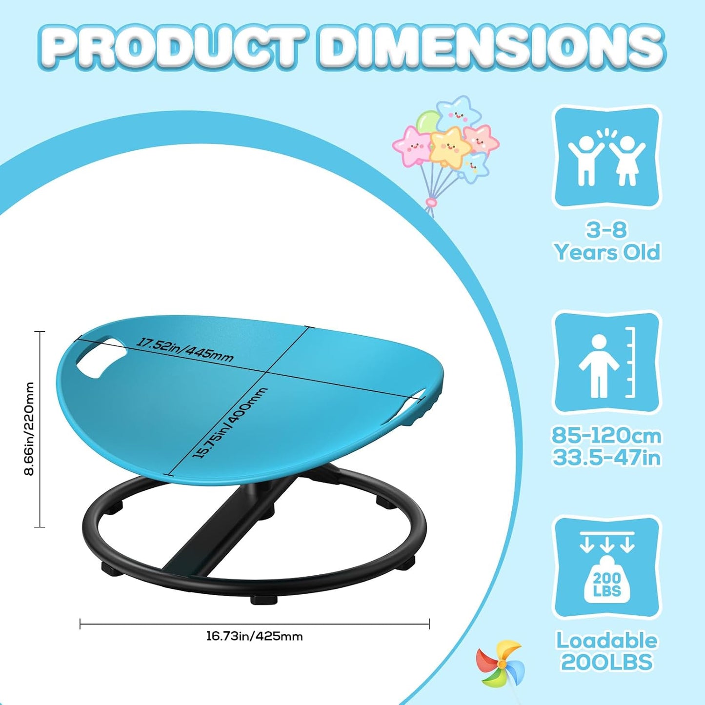 Spinning Chair for Autistic Kids - Safety Handle Sensory Chair for Autistic Children with Non-Slip Design, 3-12 Years Kids Swivel Chairs (Blue)