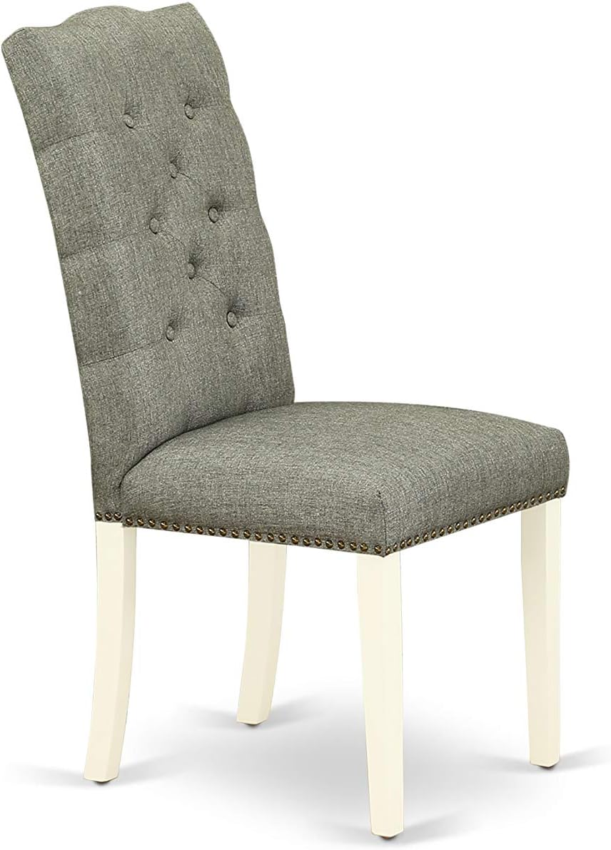 East West Furniture OXEL3-LWH-07 3 Piece Kitchen Table Set for Small Spaces Contains a Square Dining Room Table and 2 Gray Linen Fabric Upholstered Chairs, 36x36 Inch, Linen White