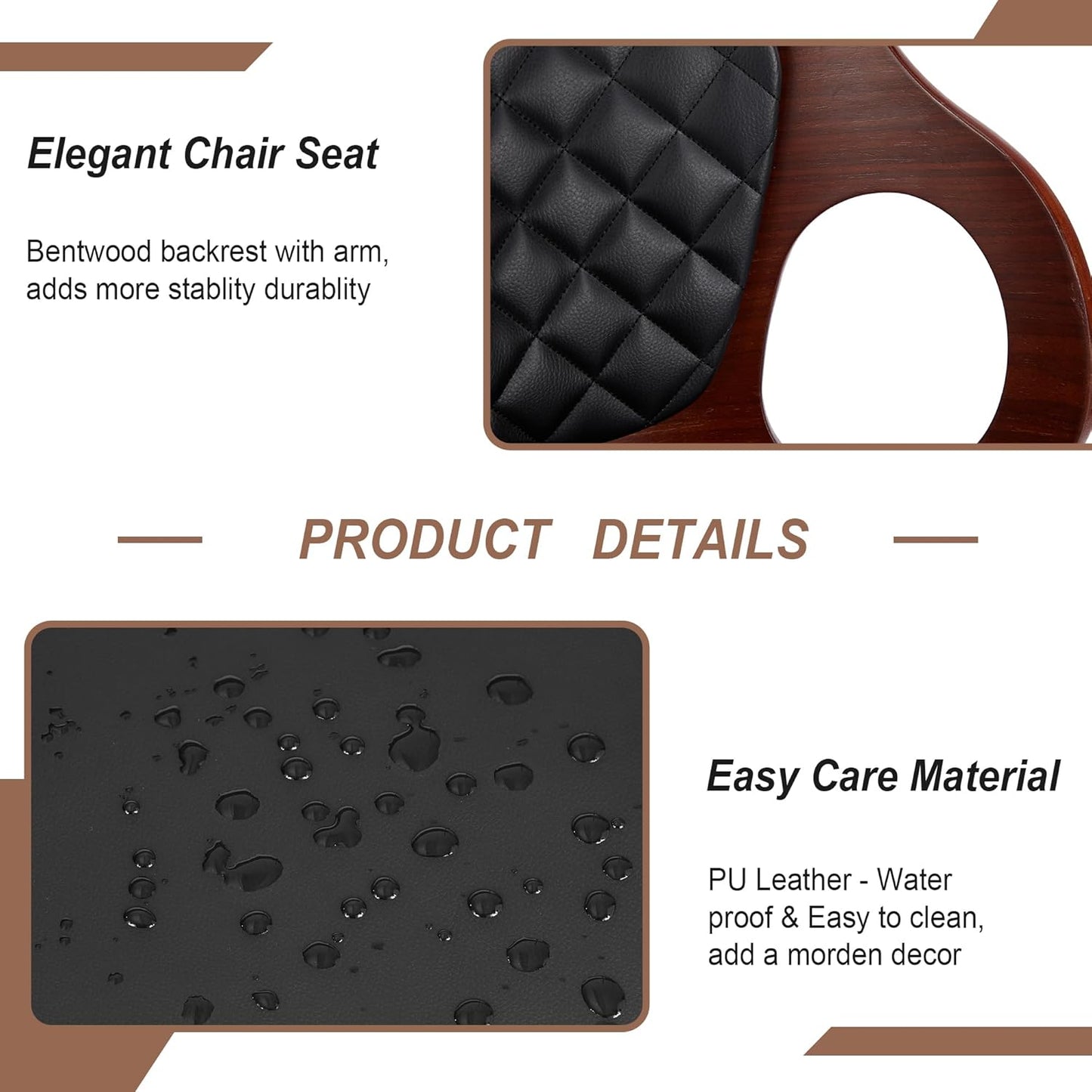 VECELO BarStools Set of 2,Counter Height Stools with Bentwood Back&Arm, Swivel Barstools,PU Leather Kitchen Island Stools, Adjustable Height Bar Chairs for Club Pub Dining Room,Black