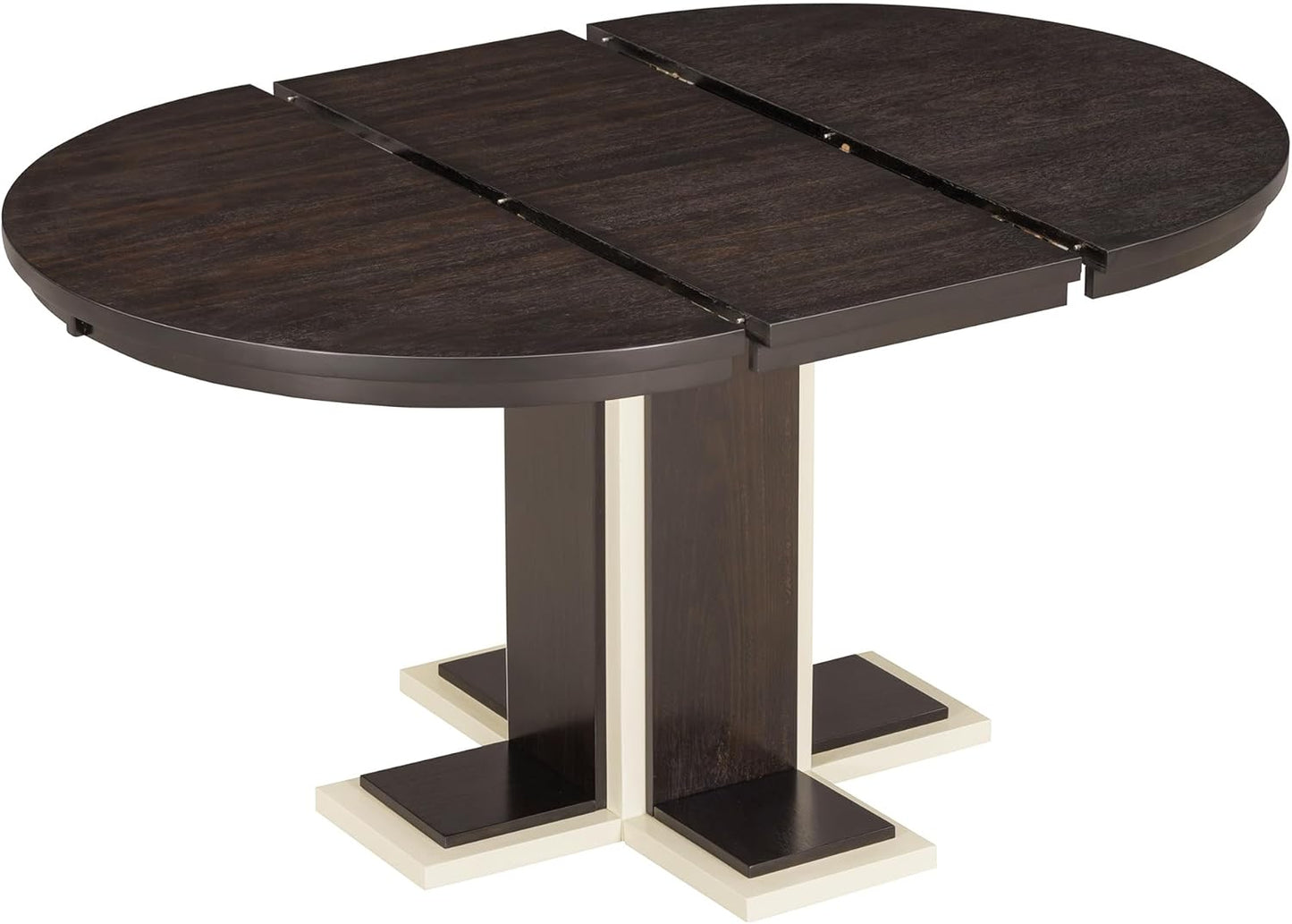 Ball & Cast Farmhouse Extendable Dining Table for 4-6, 42"-58" Extendable Kitchen-Table with a 16" Leaf, Round Ellipse Retro Wood Dining Room-Table w/Double Layer Base,Two Tone Color, Espresso