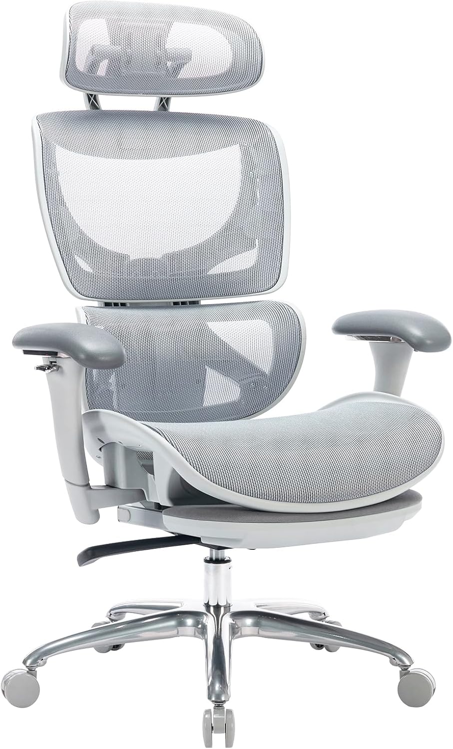 COLAMY Ergonomic Mesh Office Chair with Footrest, Executive High Back Computer Desk Chair with Wide Headrest and Adjustable 3D Arms, Backrest Height, Tilt Lock and Lumbar Support, Grey