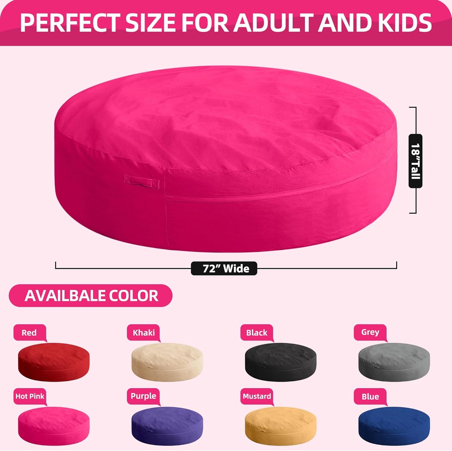 HABUTWAY XX-Large Bean Bag Chair: Giant 7' Memory Foam Furniture Bean Bag Chairs for Adults with Microfiber Cover 7Ft (Hot Pink)
