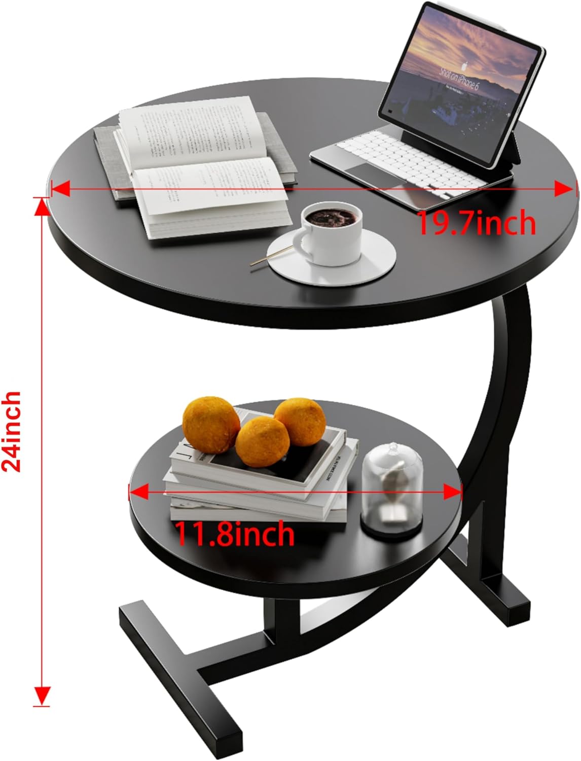 C-Shaped End Table,2 Tiers Round Side Table,Sofa Small Side Table for Living Room, Bedroom,Bedside Small Space,Black