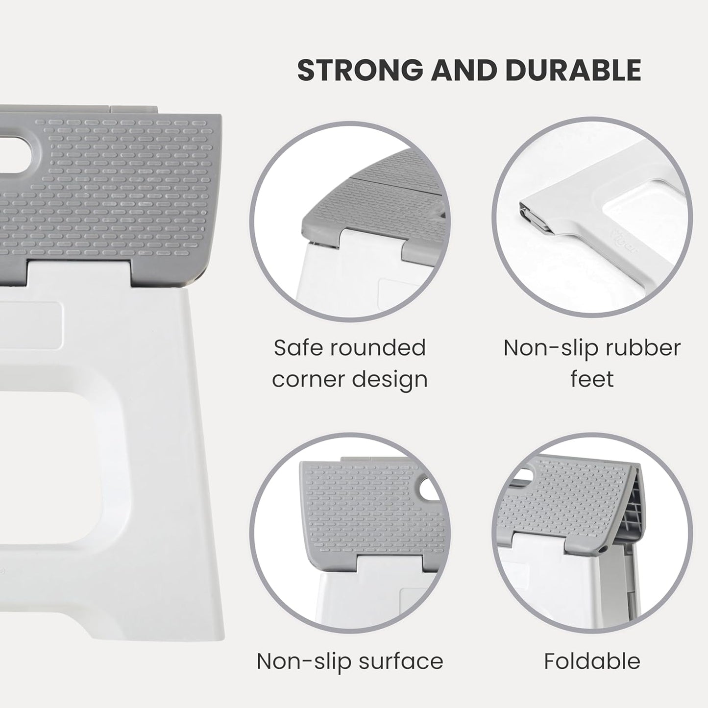 Vigar Compact Step Stool Foldable, 9-inch Step Stools for Adults up to 330 Pound, Lightweight Stool, Non-Slip Folding Step Stool, Gray