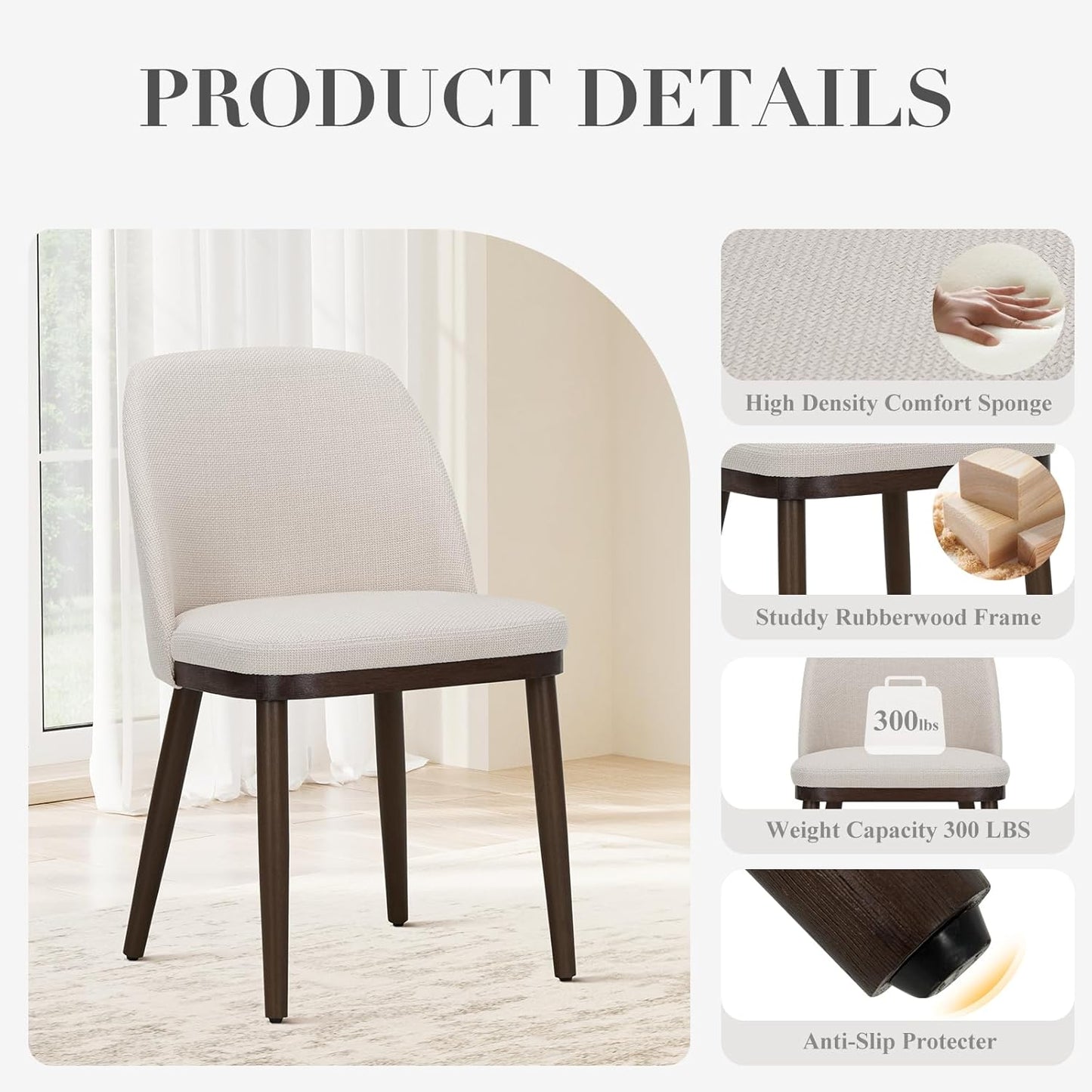 COLAMY Upholstered Dining Chairs Set of 6, Modern Kitchen Chairs with Back, Fabric Side Chair with Wood Legs for Dining Room Kitchen Restaurant, Beige